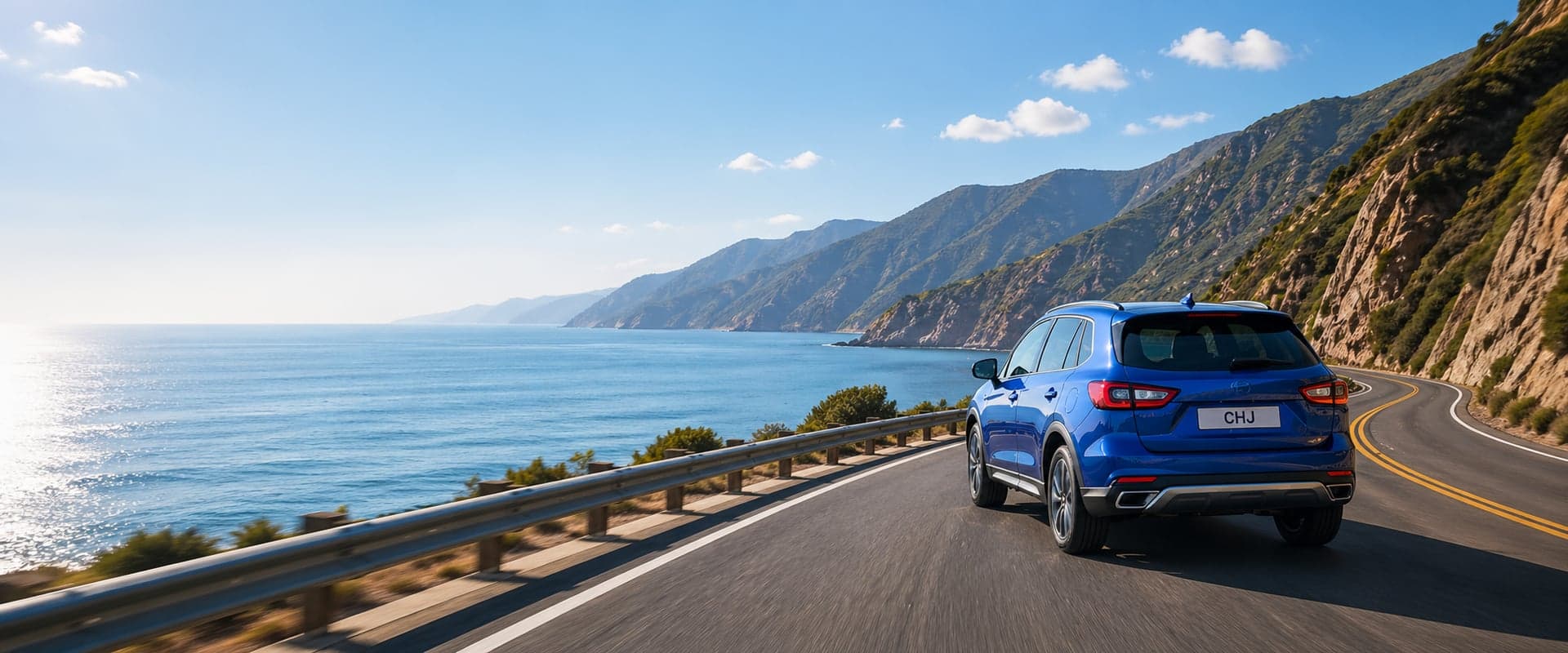 Open road through scenic landscape