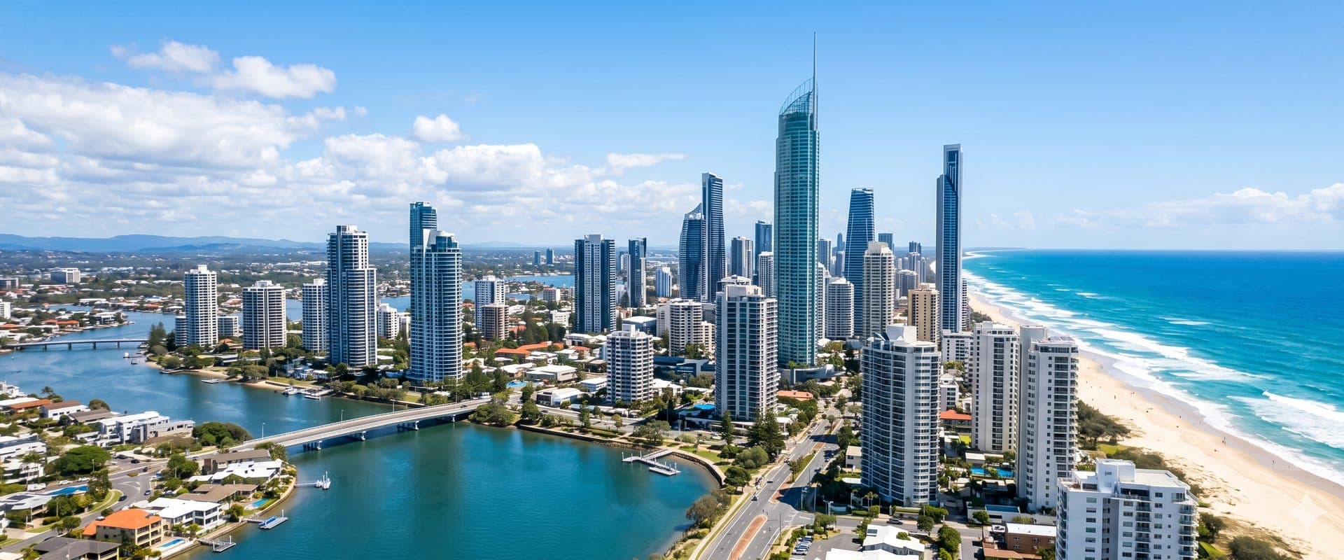 Gold Coast skyline and Surfers Paradise beach